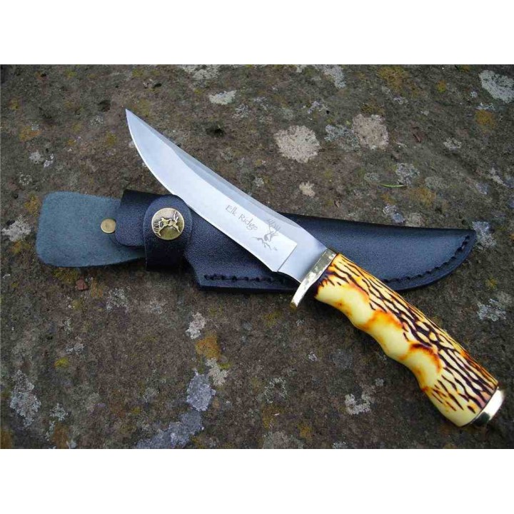Couteau Elk Ridge Skinner Lame Acier 3Cr13 Manche Abs Etui Cuir ER027 - Livraison Gratuite