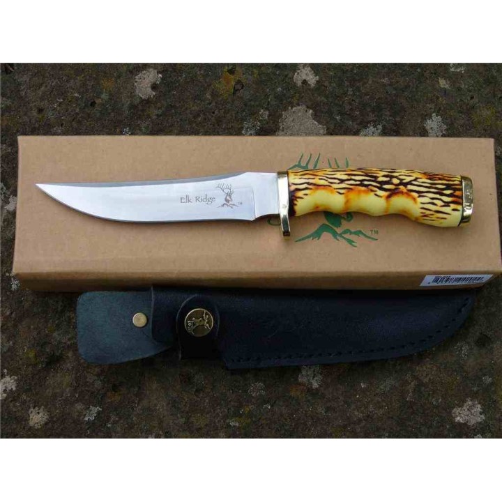 Couteau Elk Ridge Skinner Lame Acier 3Cr13 Manche Abs Etui Cuir ER027 - Livraison Gratuite