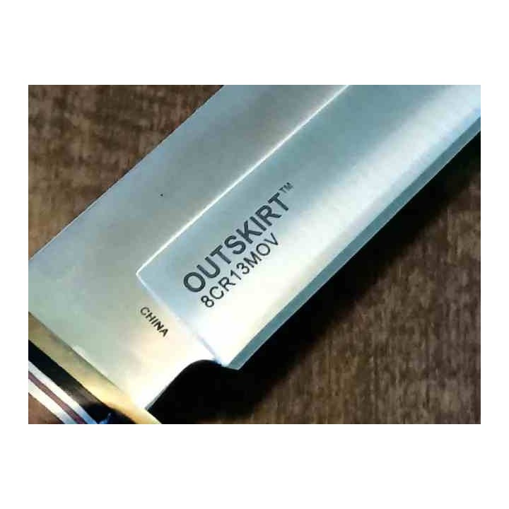 Couteau de Chasse Survie Elk Ridge Outskirt Lame Acier 8Cr13MoV Manche & Etui Cuir ER20032LBR - Livraison Gratuite