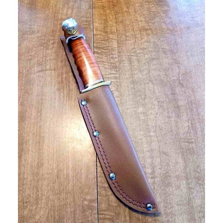 Couteau de Chasse Survie Elk Ridge Outskirt Lame Acier 8Cr13MoV Manche & Etui Cuir ER20032LBR - Livraison Gratuite