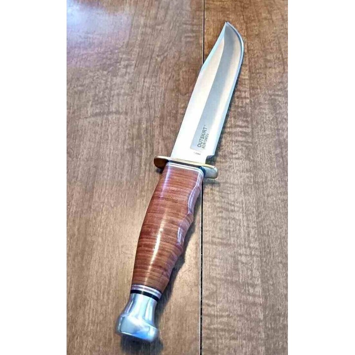Couteau de Chasse Survie Elk Ridge Outskirt Lame Acier 8Cr13MoV Manche & Etui Cuir ER20032LBR - Livraison Gratuite