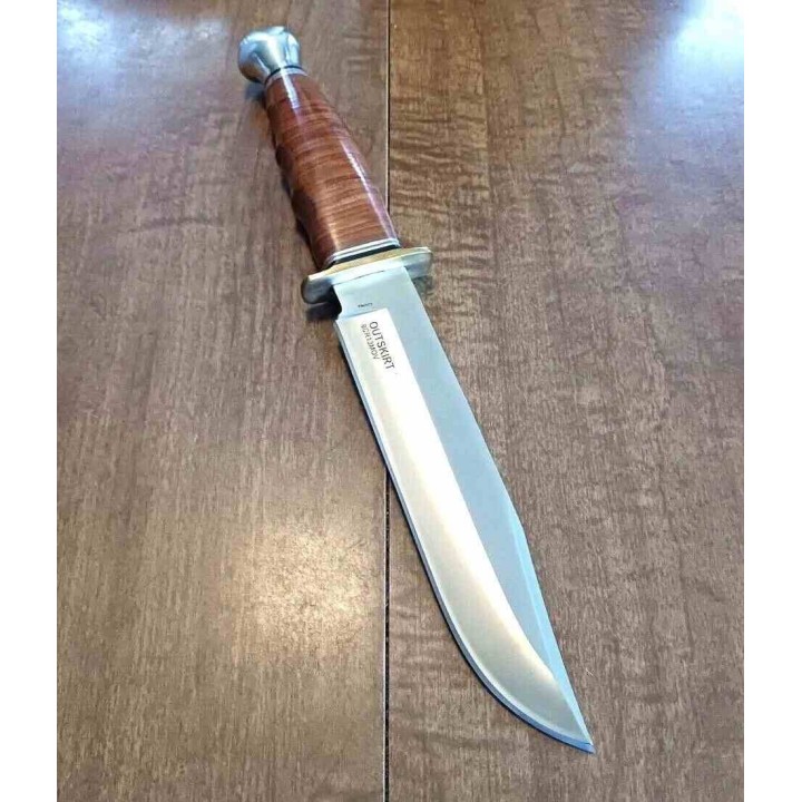 Couteau de Chasse Survie Elk Ridge Outskirt Lame Acier 8Cr13MoV Manche & Etui Cuir ER20032LBR - Livraison Gratuite