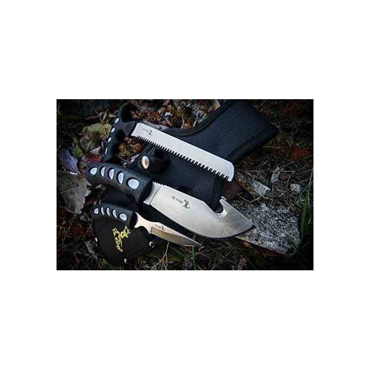 Set de 3 Couteaux de Chasse Elk Ridge Hunting Set Lames Acier 3Cr13 Manche Abs Etui Nylon ER252 - Livraison Gratuite