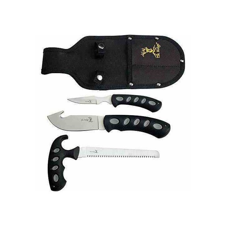 Set de 3 Couteaux de Chasse Elk Ridge Hunting Set Lames Acier 3Cr13 Manche Abs Etui Nylon ER252 - Livraison Gratuite