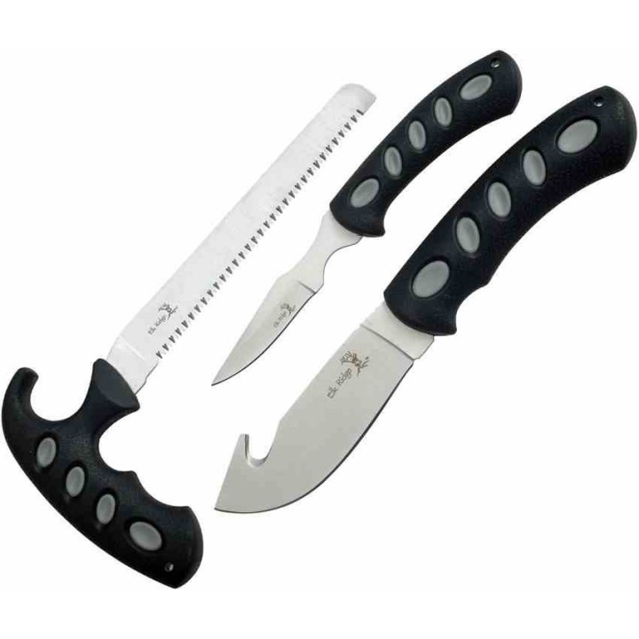 Set de 3 Couteaux de Chasse Elk Ridge Hunting Set Lames Acier 3Cr13 Manche Abs Etui Nylon ER252 - Livraison Gratuite