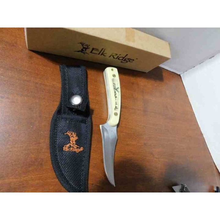 Lot de 2 Couteau Elk Ridge Skinner Lame Acier 3Cr13 Manche Avec Décor Etui Nylon ER299IV - Livraison Gratuite