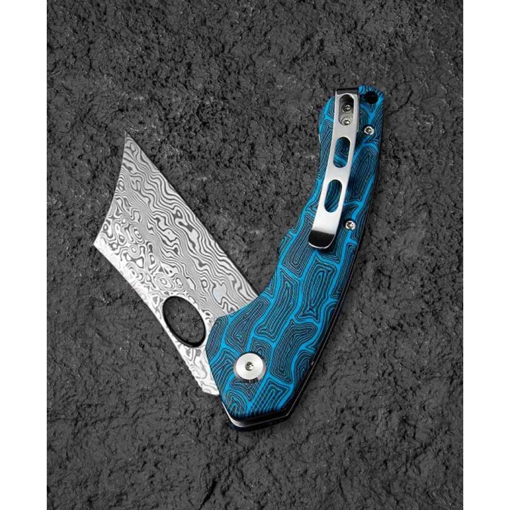 Couteau Bestech Skirmish Black/Blue Damas Lame Cleaver Manche G10 IKBS Linerlock Clip BTKL07B - Livraison Gratuite