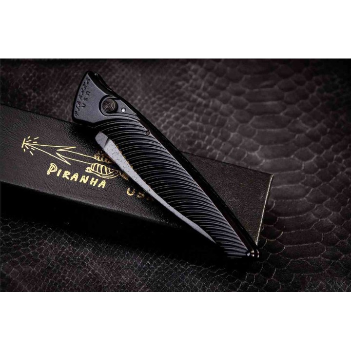 Couteau Automatique Piranha DNA Auto Black Lame Acier CPM S30V Manche Alum Button Lock USA PKCP16BKT - Livraison Gratuite