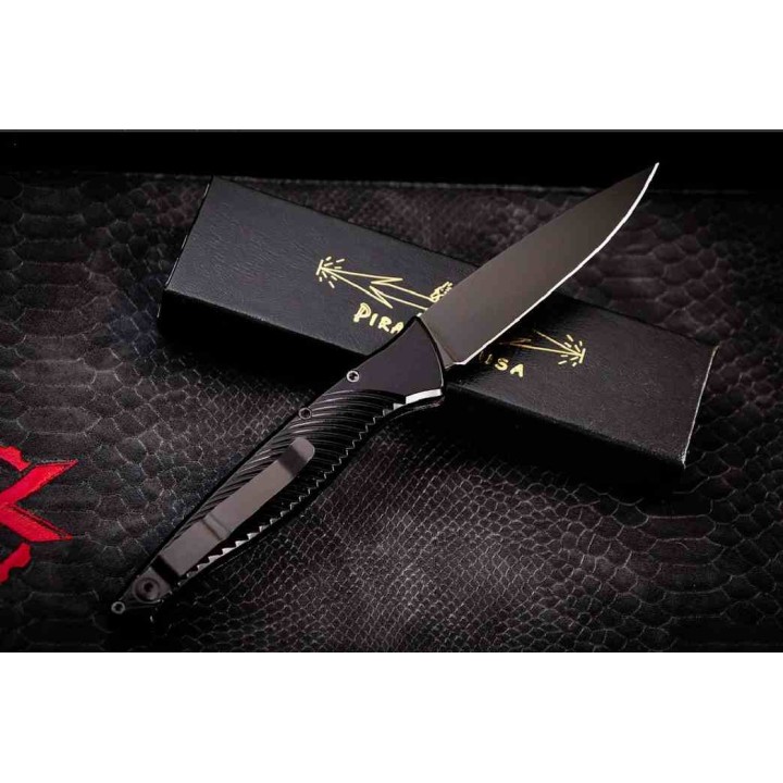 Couteau Automatique Piranha DNA Auto Black Lame Acier CPM S30V Manche Alum Button Lock USA PKCP16BKT - Livraison Gratuite