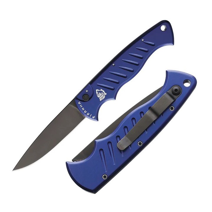 Couteau Automatique Piranha P1 Blue Lame Acier 154CM Manche Alum Button Lock USA PKCP1BT - Livraison Gratuite