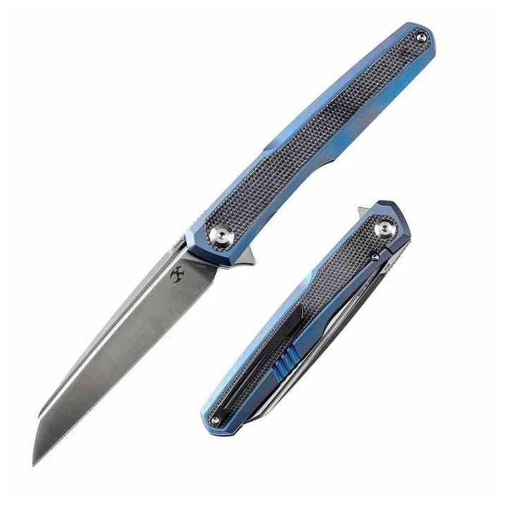 Couteau Kansept Arcus Blue Manche Titane/Micarta Lame Acier CPM-S35VN IKBS Framelock Clip K1046A3 - Livraison Gratuite