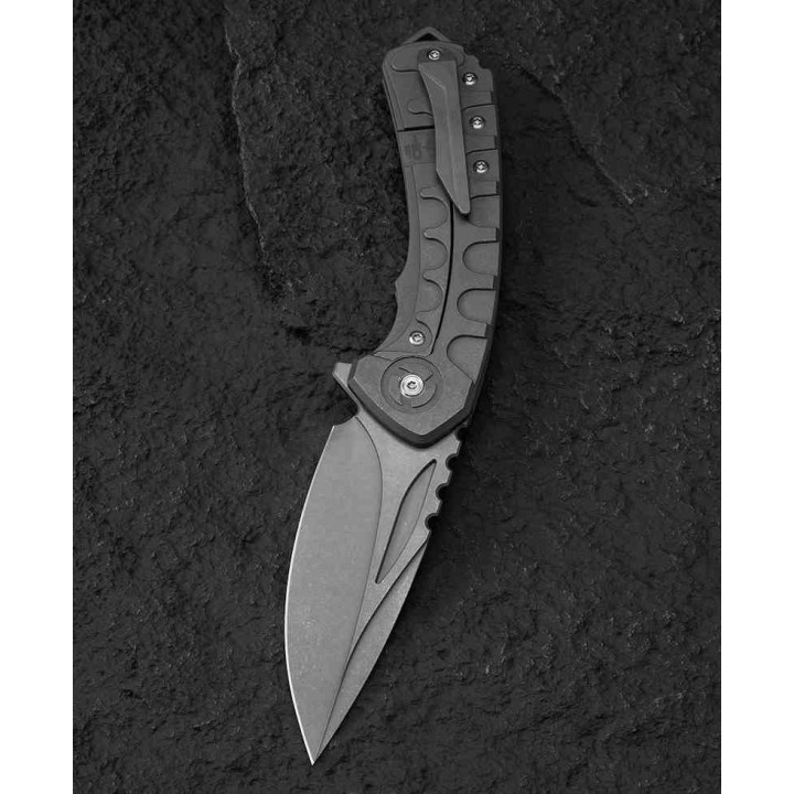 BTKT2203A Bestech Buwaya Gray SW Titanium Handle M390 Drop Point Blade Framelock Clip - Livraison Gratuite