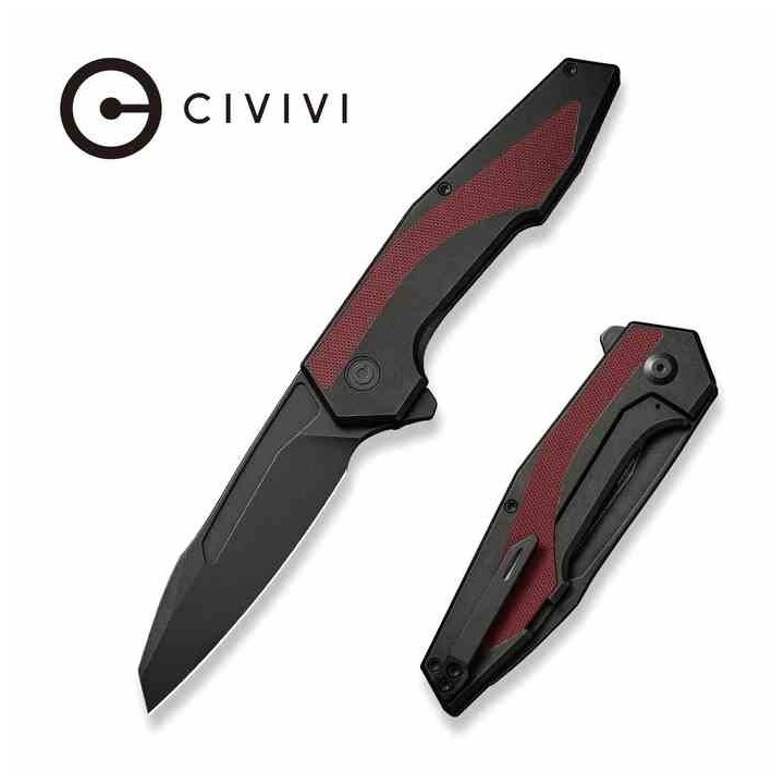 Couteau Civivi Hypersonic Burgundy Lame Tanto Reverse Acier 14C28N Manche Acier/G10 IKBS Clip CIVC220113 - Livraison Gratuite