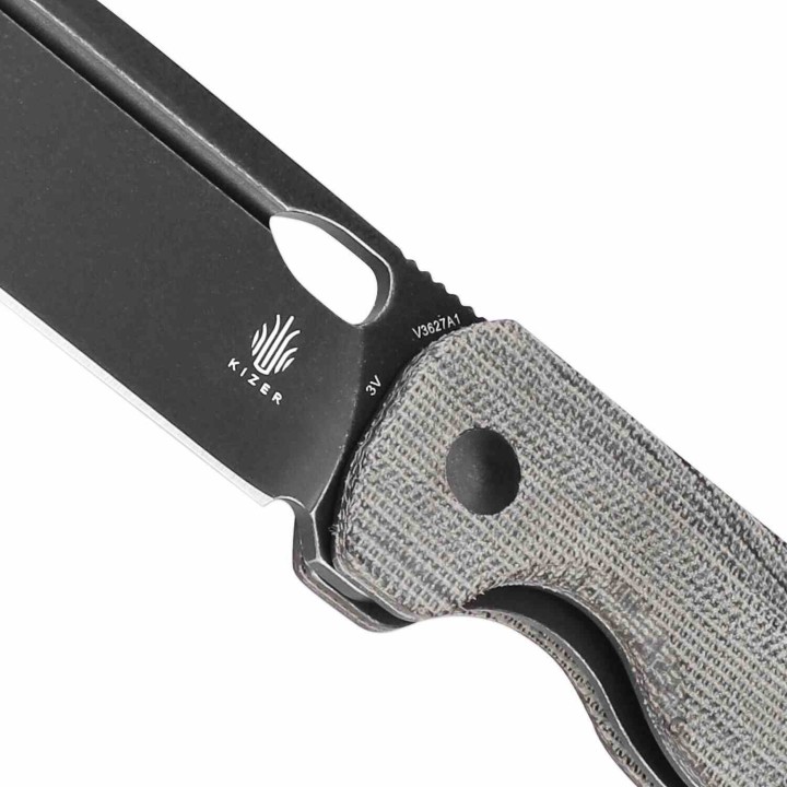 Couteau Kizer Cutlery Bugai Lame Acier CPM-3V Black Drop Point Manche Micarta IKBS Linerlock CLip KIV3627A1 - Livraison Gratuite