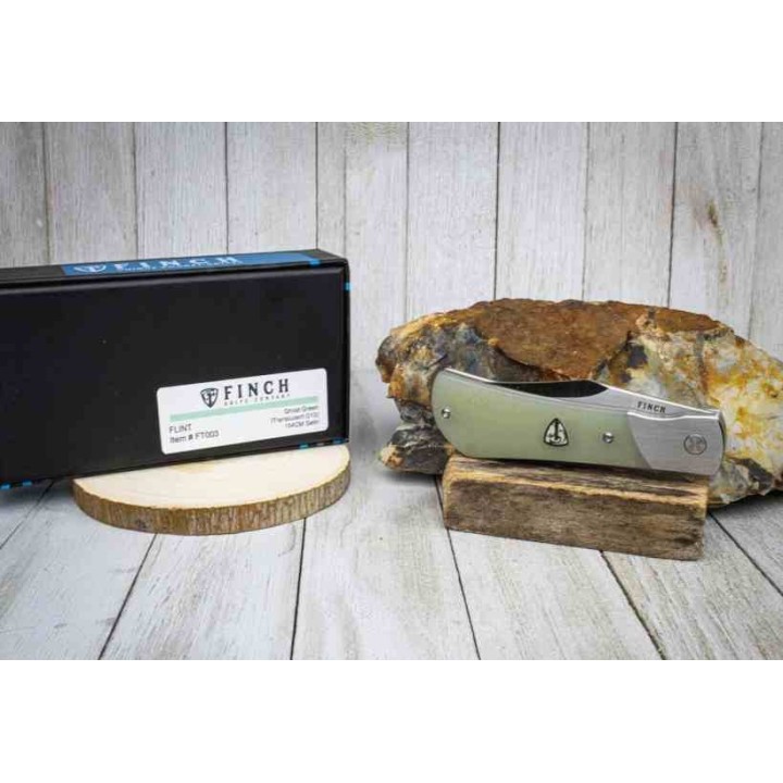 Couteau Finch FLINT Jade Manche G10 Lame CLip Point Acier 154CM IKBS Framelock Clip FKCFT003 - Livraison Gratuite