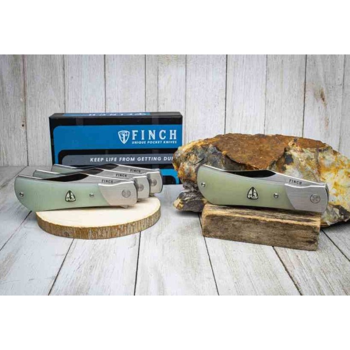 Couteau Finch FLINT Jade Manche G10 Lame CLip Point Acier 154CM IKBS Framelock Clip FKCFT003 - Livraison Gratuite