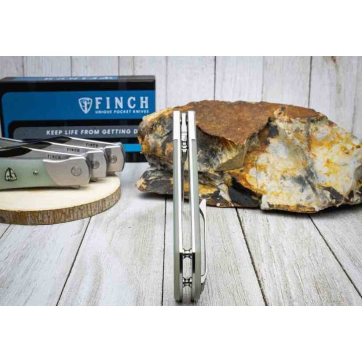 Couteau Finch FLINT Jade Manche G10 Lame CLip Point Acier 154CM IKBS Framelock Clip FKCFT003 - Livraison Gratuite