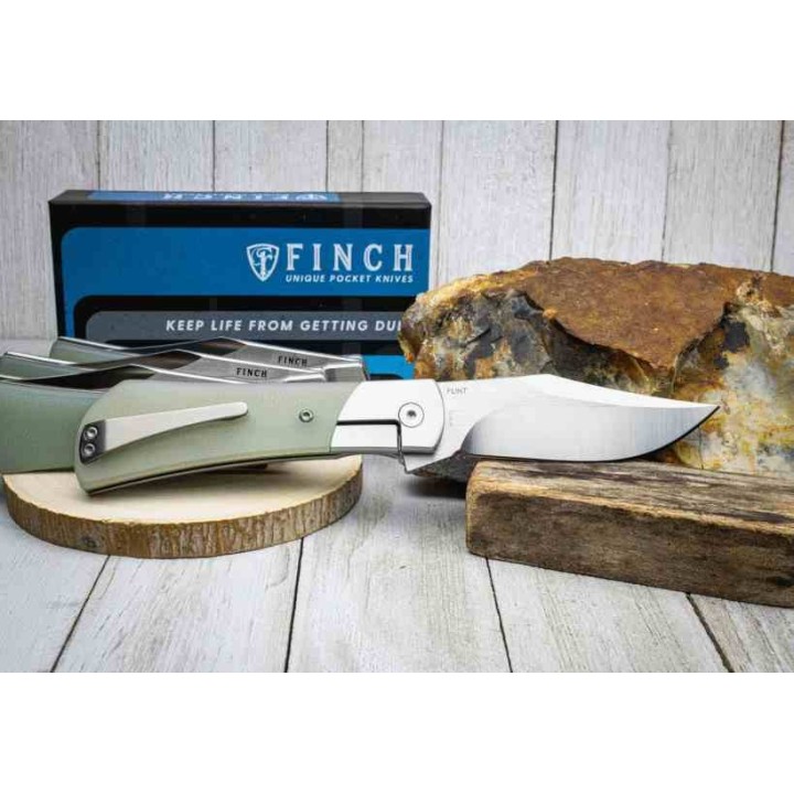 Couteau Finch FLINT Jade Manche G10 Lame CLip Point Acier 154CM IKBS Framelock Clip FKCFT003 - Livraison Gratuite