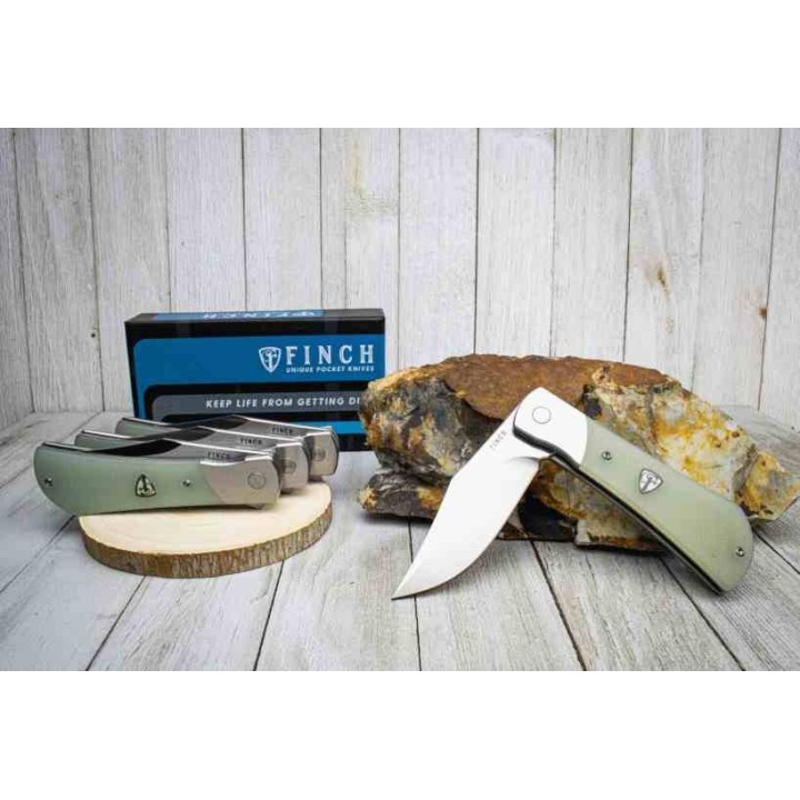 Couteau Finch FLINT Jade Manche G10 Lame CLip Point Acier 154CM IKBS Framelock Clip FKCFT003 - Livraison Gratuite