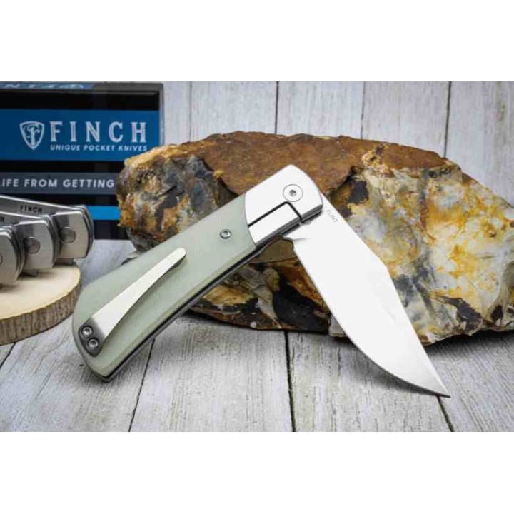 Couteau Finch FLINT Jade Manche G10 Lame CLip Point Acier 154CM IKBS Framelock Clip FKCFT003 - Livraison Gratuite