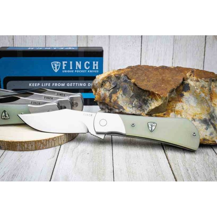 Couteau Finch FLINT Jade Manche G10 Lame CLip Point Acier 154CM IKBS Framelock Clip FKCFT003 - Livraison Gratuite