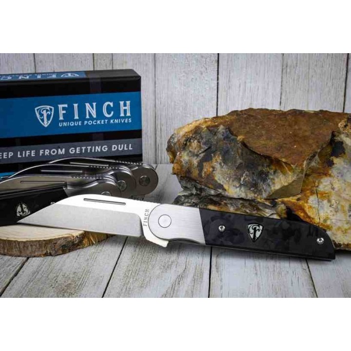 Couteau Finch RECIPROCITY CFiber Lame Wharncliffe Acier 154CM Manche Fibre Carbone IKBS Clip FKCRP110 - Livraison Gratuite