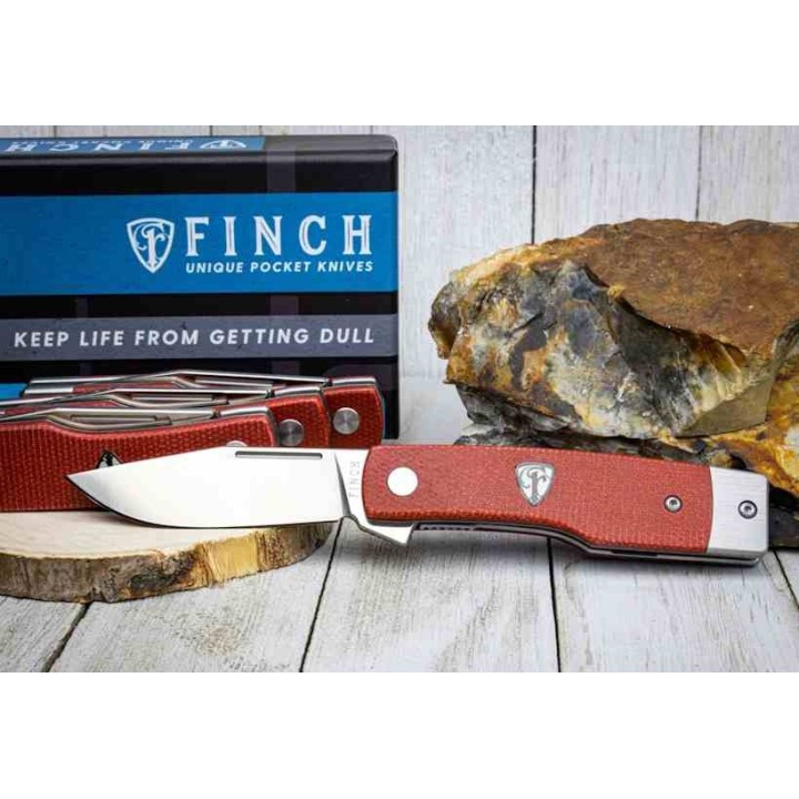 Couteau Finch HATFIELD Red Lame Acier 154CM Manche Acier/Micarta IKBS Linerlock Clip FKCHT404 - Livraison Gratuite