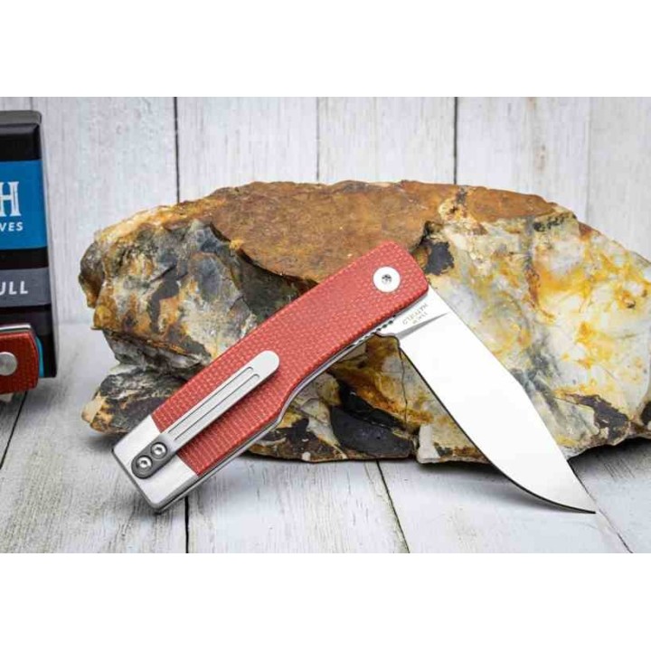 Couteau Finch HATFIELD Red Lame Acier 154CM Manche Acier/Micarta IKBS Linerlock Clip FKCHT404 - Livraison Gratuite