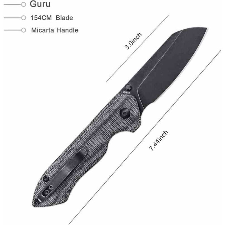 Couteau Kizer Guru Black Lame Acier 154CM Manche Micarta IKBS Linerlock Clip KIV3504C1 - Livraison Gratuite