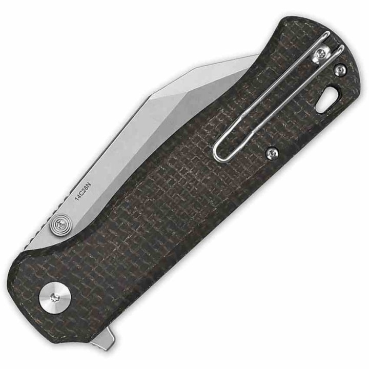 Couteau QSP Swordfish Brown Lame Wharncliffe Acier 14C28N Manche Micarta IKBS Button Lock Clip QS149C1 - Livraison Gratuite