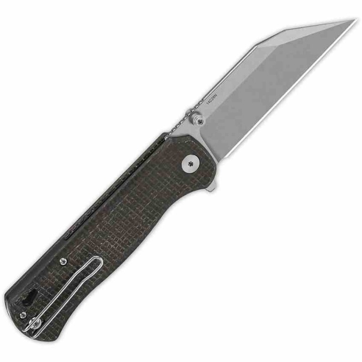 Couteau QSP Swordfish Brown Lame Wharncliffe Acier 14C28N Manche Micarta IKBS Button Lock Clip QS149C1 - Livraison Gratuite