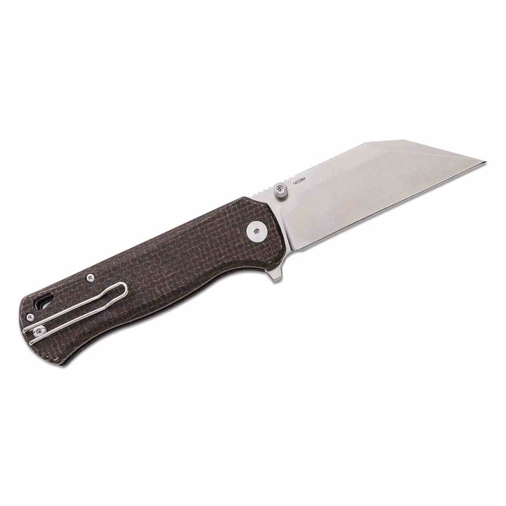 Couteau QSP Swordfish Brown Lame Wharncliffe Acier 14C28N Manche Micarta IKBS Button Lock Clip QS149C1 - Livraison Gratuite