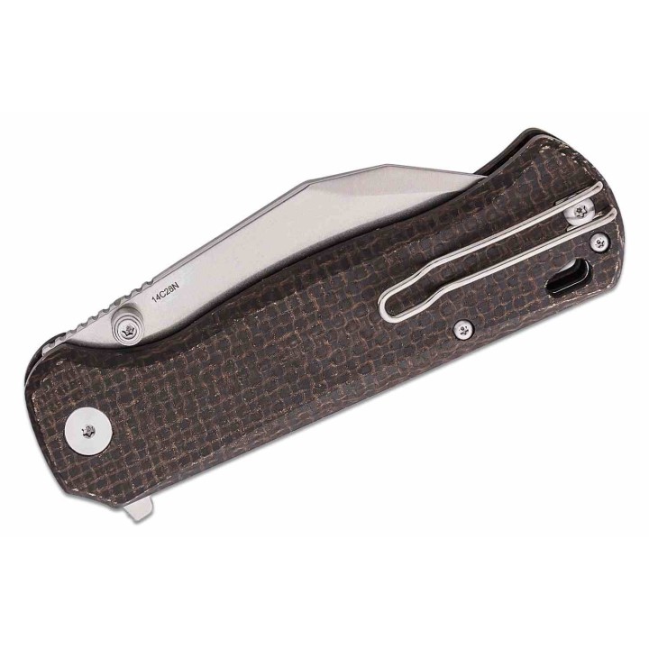 Couteau QSP Swordfish Brown Lame Wharncliffe Acier 14C28N Manche Micarta IKBS Button Lock Clip QS149C1 - Livraison Gratuite