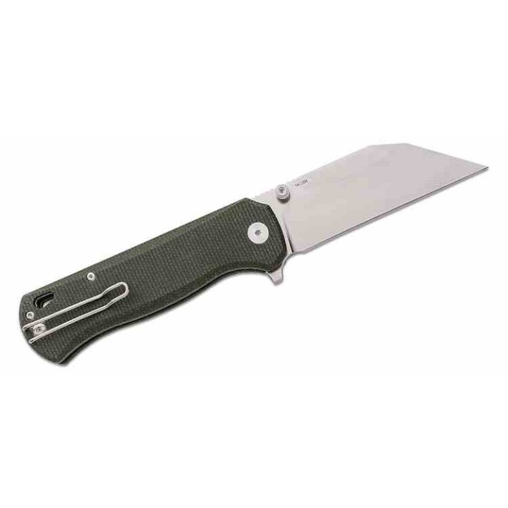 Couteau QSP Swordfish Green Lame Wharncliffe Acier 14C28N Manche Micarta IKBS Button Lock Clip QS149B1 - Livraison Gratuite