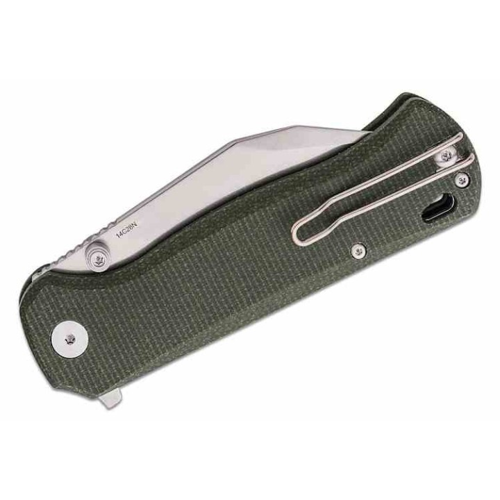 Couteau QSP Swordfish Green Lame Wharncliffe Acier 14C28N Manche Micarta IKBS Button Lock Clip QS149B1 - Livraison Gratuite