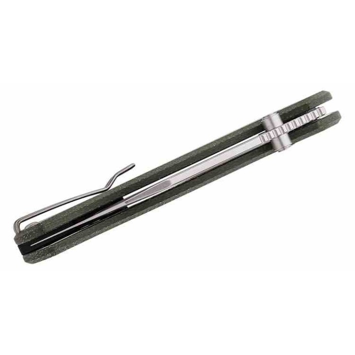 Couteau QSP Swordfish Green Lame Wharncliffe Acier 14C28N Manche Micarta IKBS Button Lock Clip QS149B1 - Livraison Gratuite