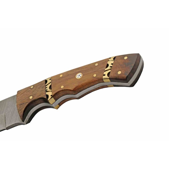 Couteau de Chasse Damas Rodeo Hunter Lame 256 Couches Manche Bois Etui Cuir DM1365 - Livraison Gratuite