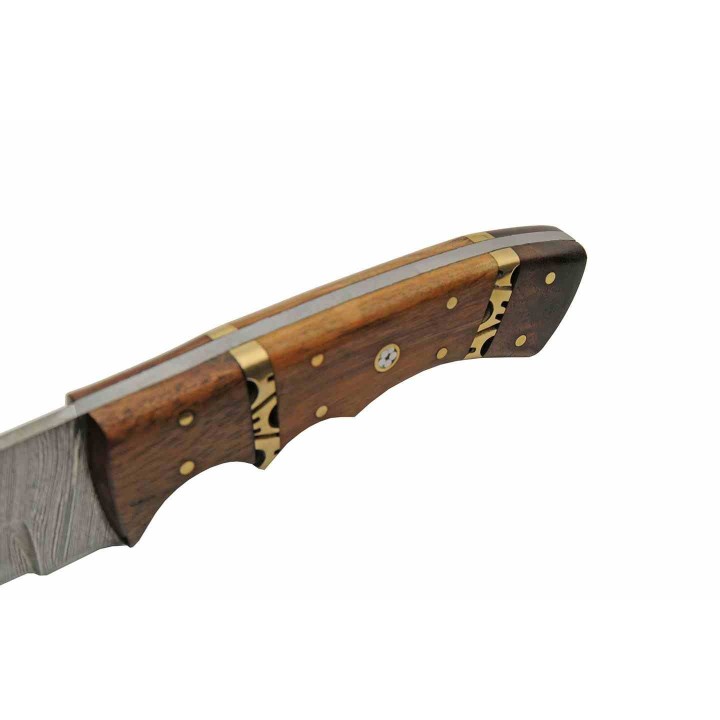 Couteau de Chasse Damas Rodeo Hunter Lame 256 Couches Manche Bois Etui Cuir DM1365 - Livraison Gratuite