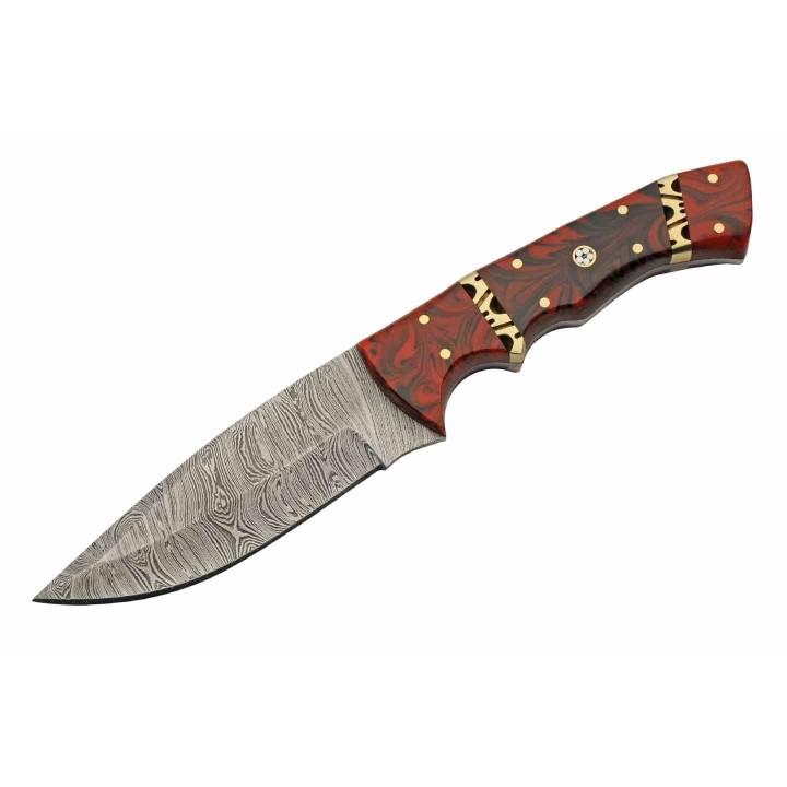 Couteau de Chasse Damas Rodeo Hunter Lame 256 Couches Manche Résine Etui Cuir DM1366 - Livraison Gratuite