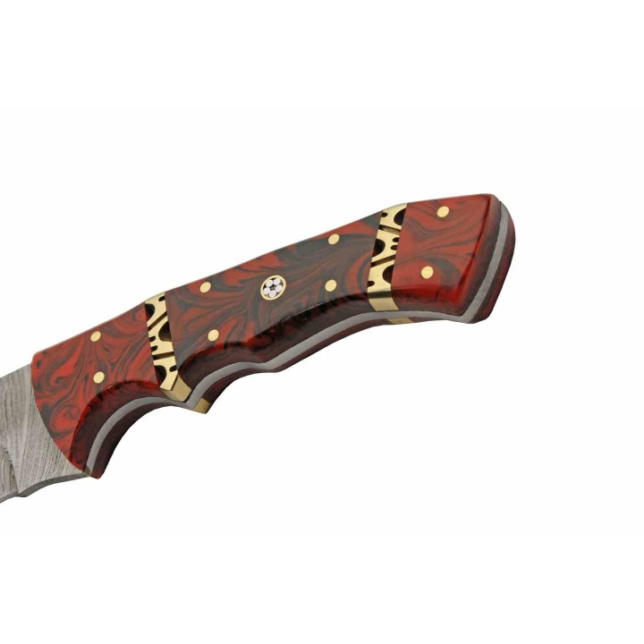 Couteau de Chasse Damas Rodeo Hunter Lame 256 Couches Manche Résine Etui Cuir DM1366 - Livraison Gratuite