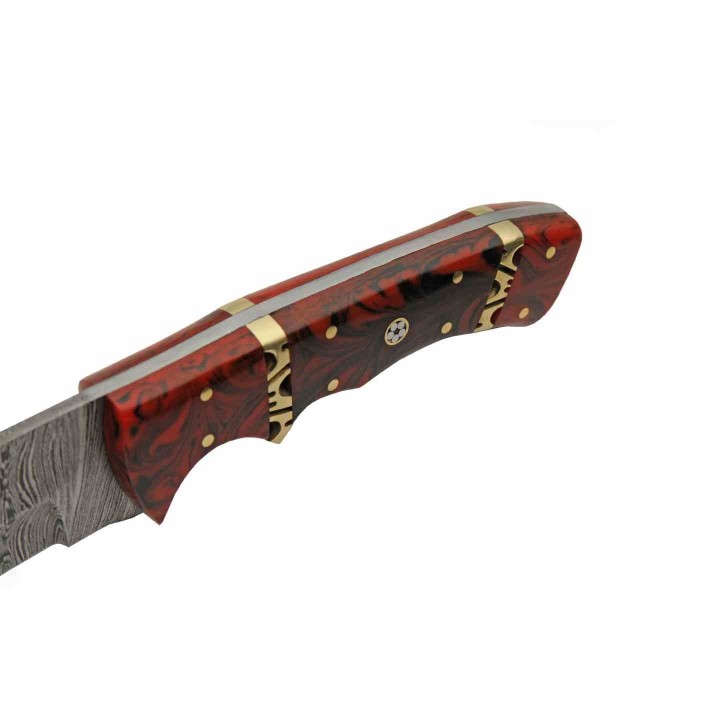 Couteau de Chasse Damas Rodeo Hunter Lame 256 Couches Manche Résine Etui Cuir DM1366 - Livraison Gratuite