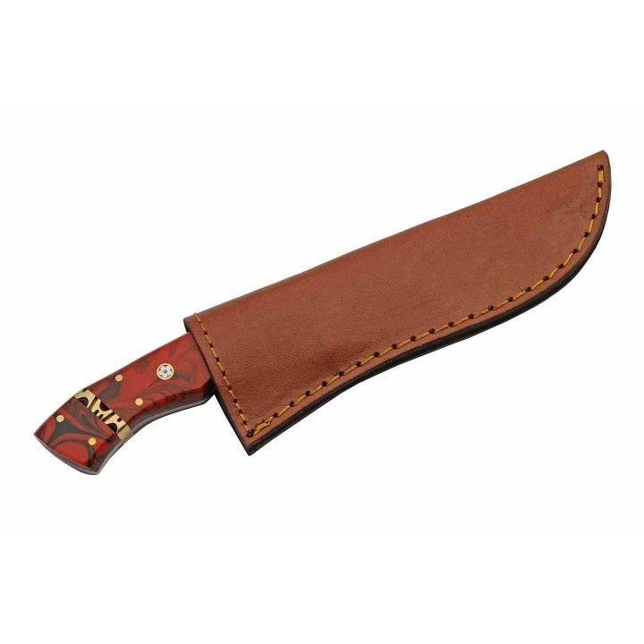 Couteau de Chasse Damas Rodeo Hunter Lame 256 Couches Manche Résine Etui Cuir DM1366 - Livraison Gratuite