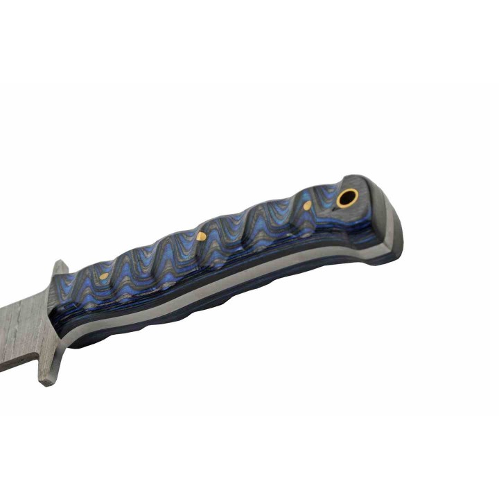 Couteau De Chasse Pig Stricker Blue Lame Damas 256 Couches Manche Bois Etui Cuir DM1367BL - Livraison Gratuite
