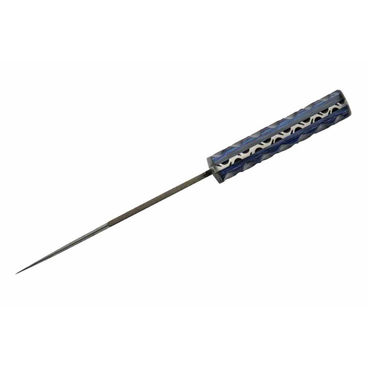 Couteau De Chasse Pig Stricker Blue Lame Damas 256 Couches Manche Bois Etui Cuir DM1367BL - Livraison Gratuite