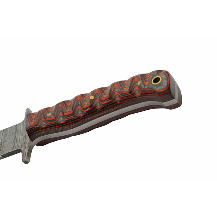 Couteau De Chasse Pig Stricker Red Lame Damas 256 Couches Manche Bois Etui Cuir DM1367RD - Livraison Gratuite
