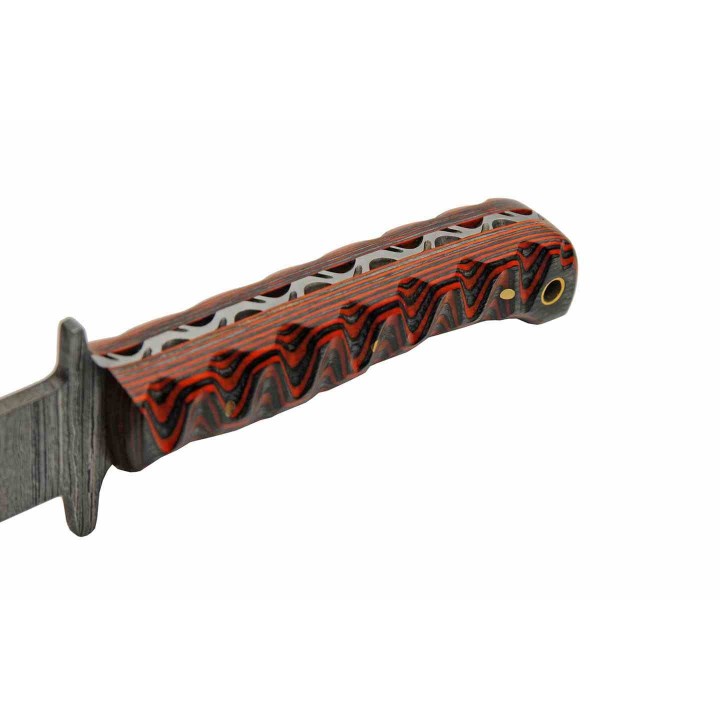 Couteau De Chasse Pig Stricker Red Lame Damas 256 Couches Manche Bois Etui Cuir DM1367RD - Livraison Gratuite