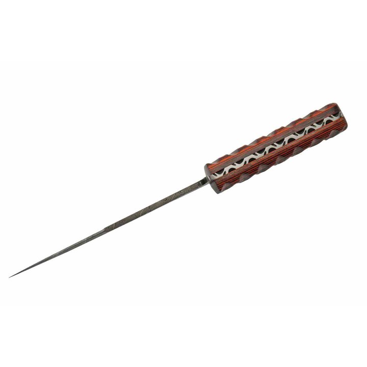 Couteau De Chasse Pig Stricker Red Lame Damas 256 Couches Manche Bois Etui Cuir DM1367RD - Livraison Gratuite