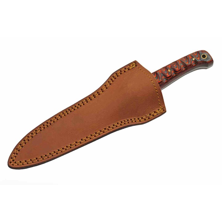 Couteau De Chasse Pig Stricker Red Lame Damas 256 Couches Manche Bois Etui Cuir DM1367RD - Livraison Gratuite