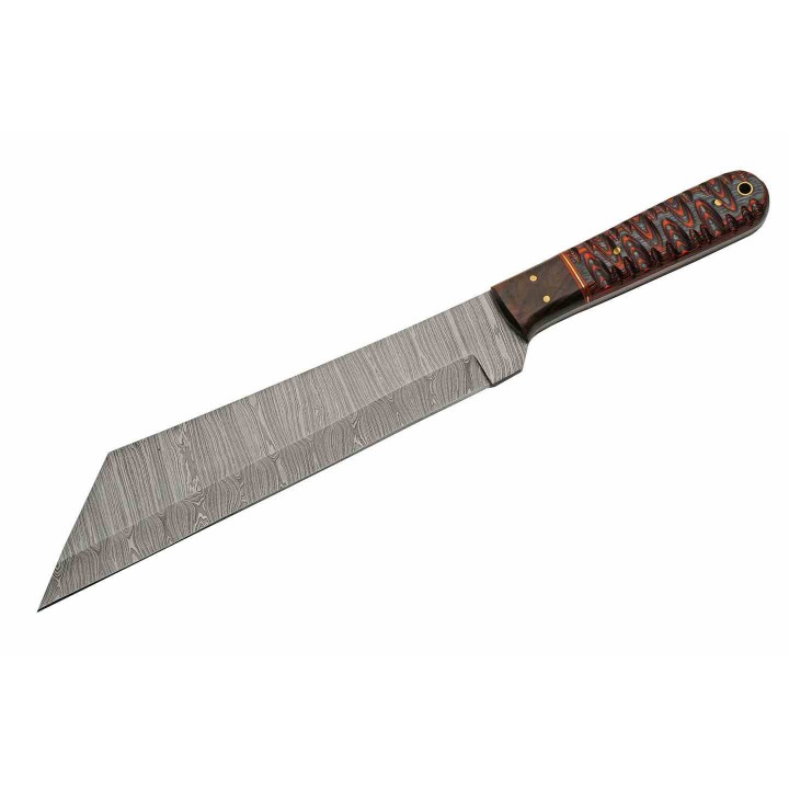 Couteau Damas Viking Seax Lame 256 Couches Manche Bois Red Etui Cuir DM1368RD - Livraison Gratuite