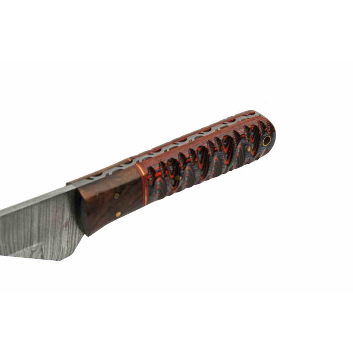 Couteau Damas Viking Seax Lame 256 Couches Manche Bois Red Etui Cuir DM1368RD - Livraison Gratuite
